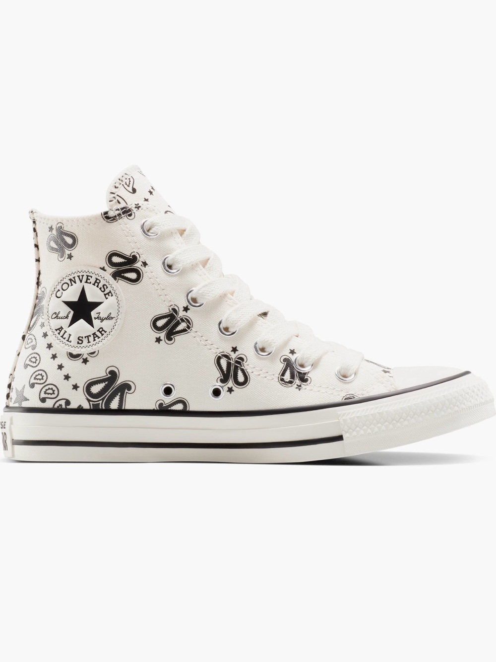 Converse All Star High Top Sneakers in White with Black Graphic
